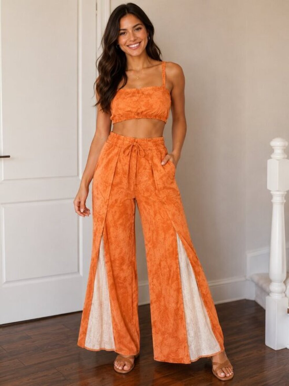 2pc pants set sexy crop top orange size small great condition